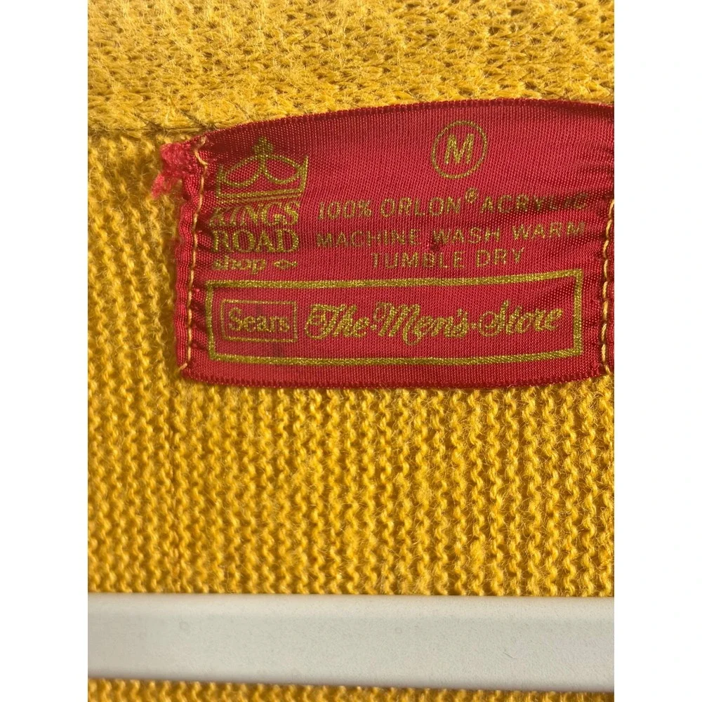 Sears Kings Road Cardigan Mens Medium Yellow Excellent Vintage Orlon V-Neck
